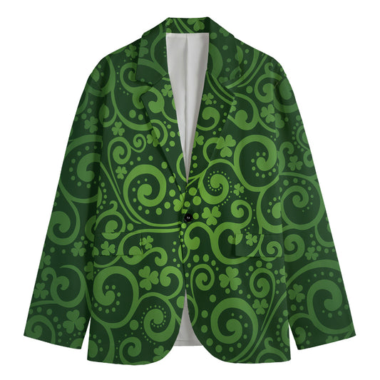 Green Irish Saint Patrick's Day Print Men's Cotton Blazer