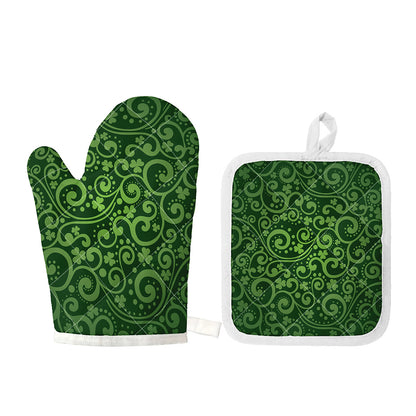 Green Irish Saint Patrick's Day Print Oven Mitt And Pot Holder Set