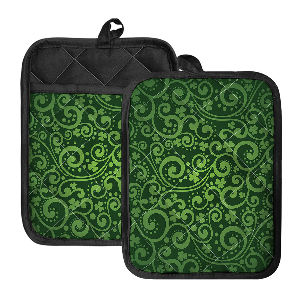 Green Irish Saint Patrick's Day Print Pot Holders With Pocket