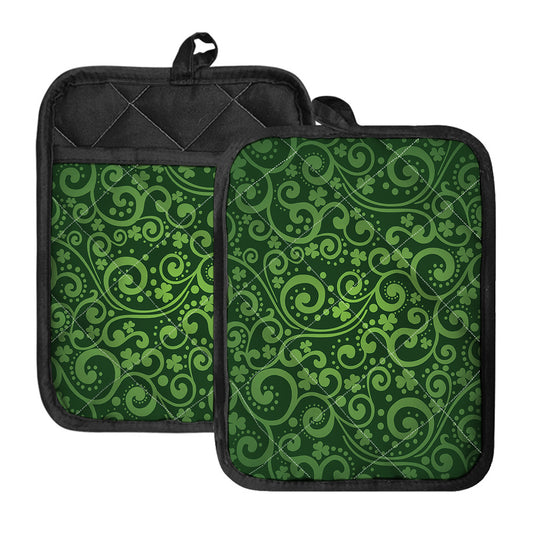Green Irish Saint Patrick's Day Print Pot Holders With Pocket