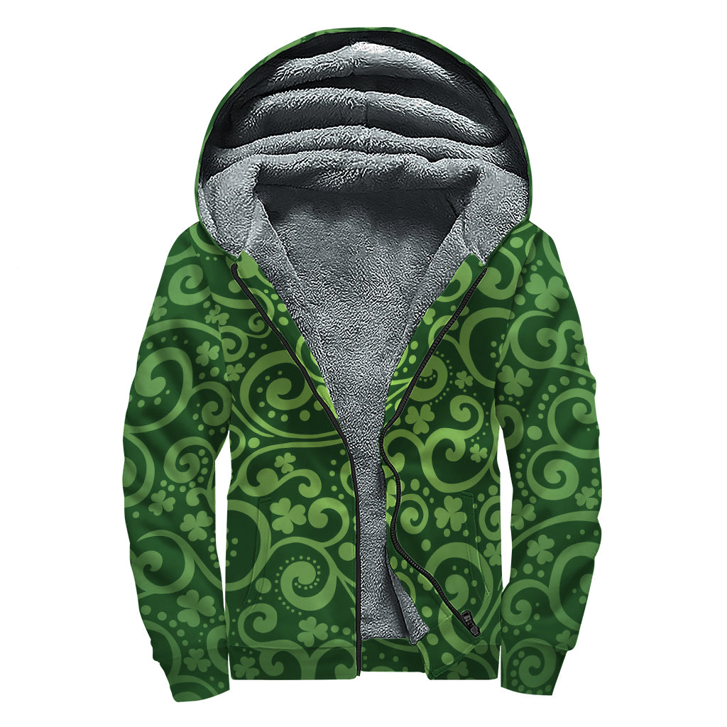 Green Irish Saint Patrick's Day Print Sherpa Lined Zip Up Hoodie