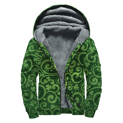 Green Irish Saint Patrick's Day Print Sherpa Lined Zip Up Hoodie
