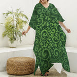 Green Irish Saint Patrick's Day Print Silk V-Neck Kaftan Dress