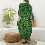 Green Irish Saint Patrick's Day Print Silk V-Neck Kaftan Dress