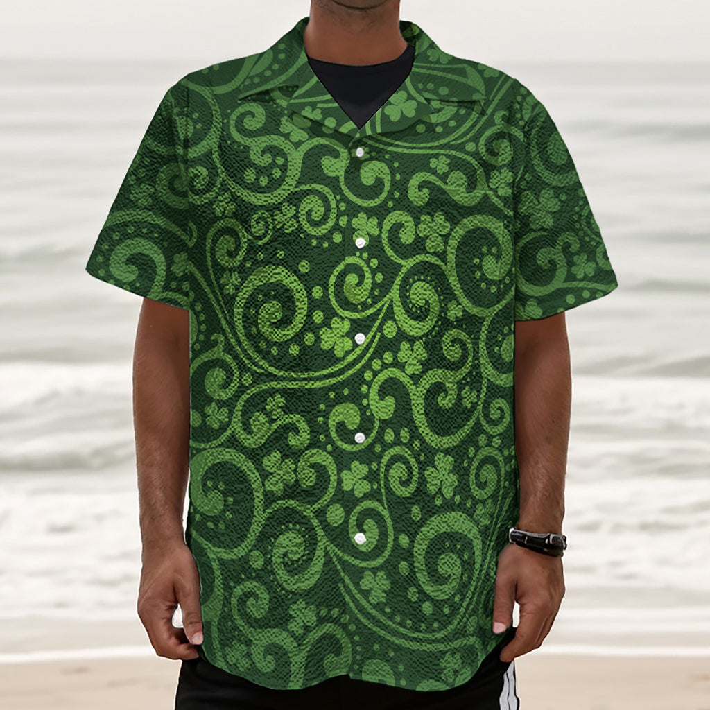 Green Irish Saint Patrick's Day Print Textured Short Sleeve Shirt