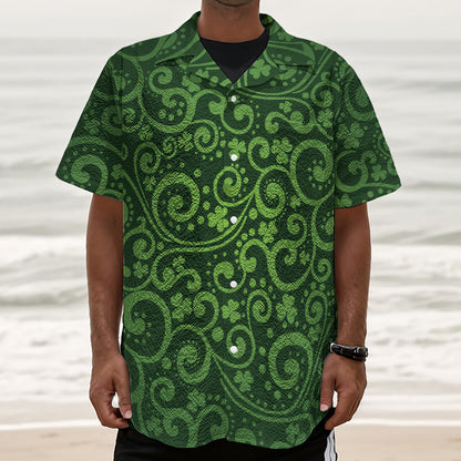 Green Irish Saint Patrick's Day Print Textured Short Sleeve Shirt