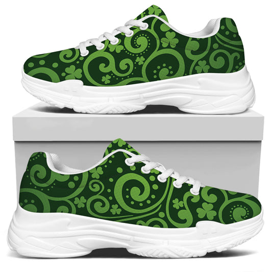 Green Irish Saint Patrick's Day Print White Chunky Shoes