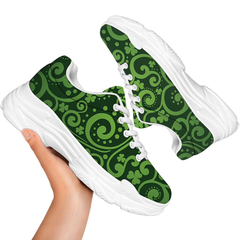 Green Irish Saint Patrick's Day Print White Chunky Shoes