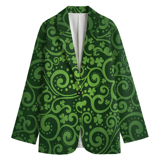 Green Irish Saint Patrick's Day Print Women's Cotton Blazer