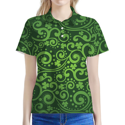 Green Irish Saint Patrick's Day Print Women's Polo Shirt