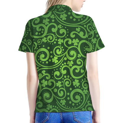 Green Irish Saint Patrick's Day Print Women's Polo Shirt