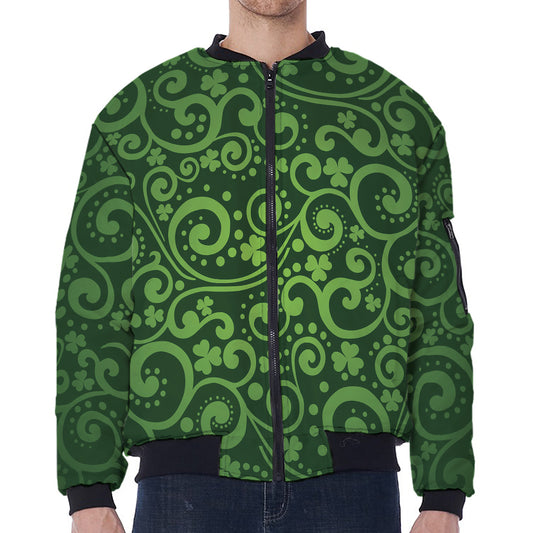 Green Irish Saint Patrick's Day Print Zip Sleeve Bomber Jacket