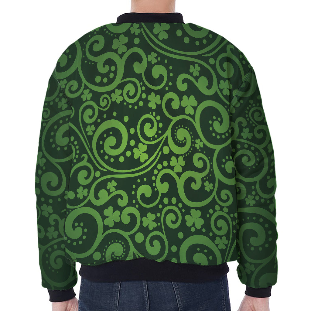 Green Irish Saint Patrick's Day Print Zip Sleeve Bomber Jacket