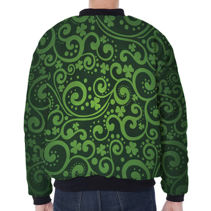 Green Irish Saint Patrick's Day Print Zip Sleeve Bomber Jacket