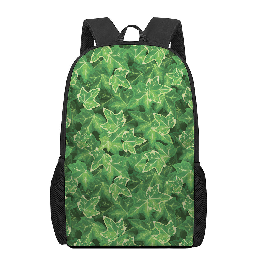 Green Ivy Leaf Pattern Print 17 Inch Backpack
