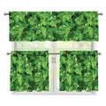 Green Ivy Leaf Pattern Print 3 Piece Kitchen Curtains