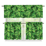 Green Ivy Leaf Pattern Print 3 Piece Kitchen Curtains