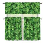 Green Ivy Leaf Pattern Print 3 Piece Kitchen Curtains