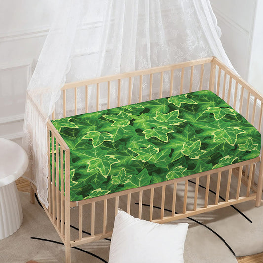 Green Ivy Leaf Pattern Print Baby Crib Sheet