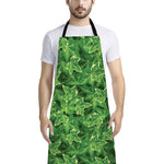 Green Ivy Leaf Pattern Print Bib Apron With Pocket
