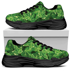 Green Ivy Leaf Pattern Print Black Chunky Shoes