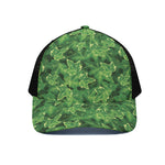 Green Ivy Leaf Pattern Print Black Mesh Trucker Cap