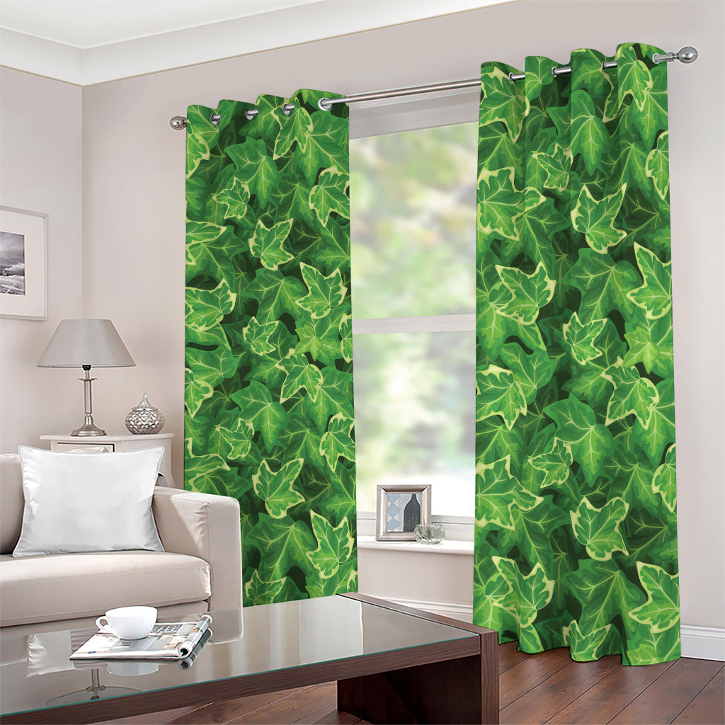 Green Ivy Leaf Pattern Print Blackout Grommet Curtains