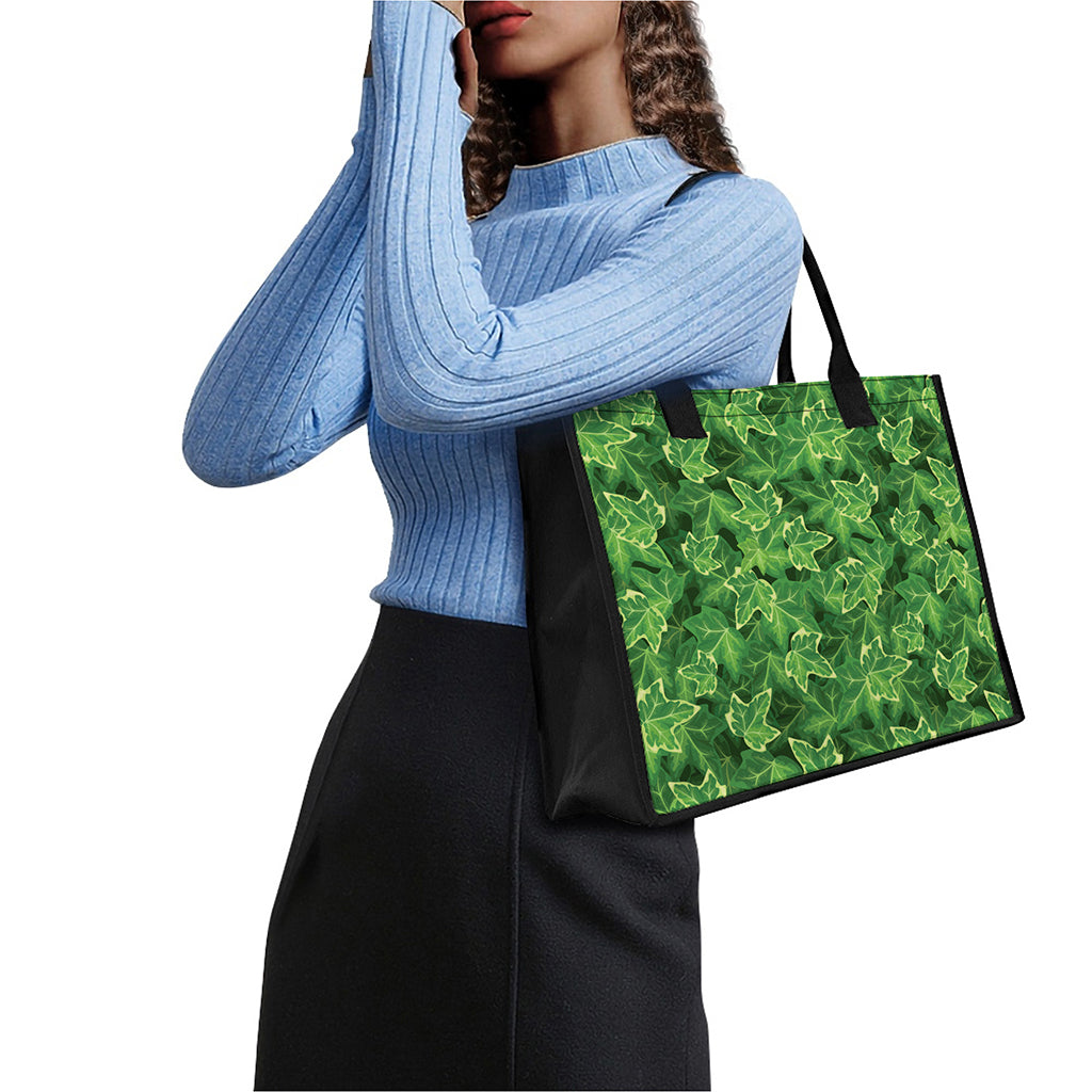 Green Ivy Leaf Pattern Print Canvas Tote Bag