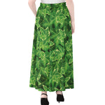 Green Ivy Leaf Pattern Print Chiffon Maxi Skirt