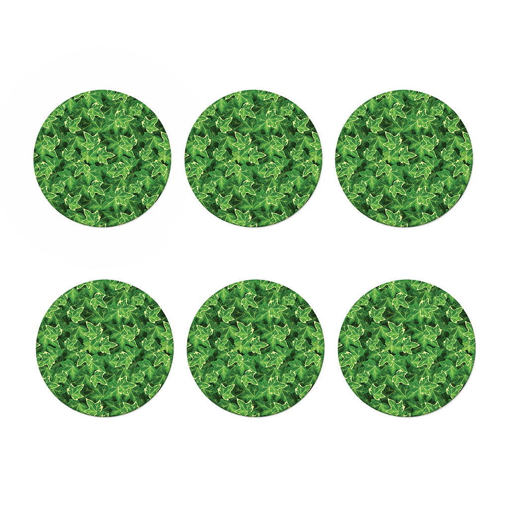 Green Ivy Leaf Pattern Print Coaster Set