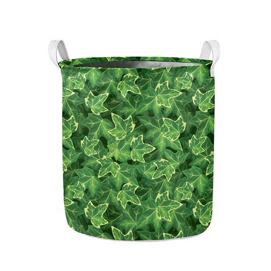 Green Ivy Leaf Pattern Print Collapsible Laundry Basket