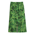 Green Ivy Leaf Pattern Print Cotton Front Slit Maxi Skirt