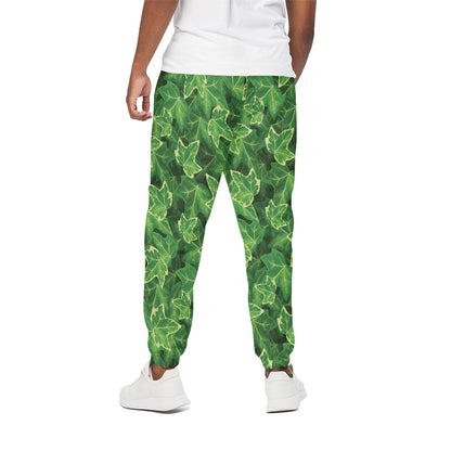Green Ivy Leaf Pattern Print Cotton Pants