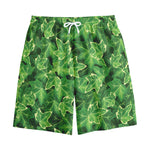 Green Ivy Leaf Pattern Print Cotton Shorts