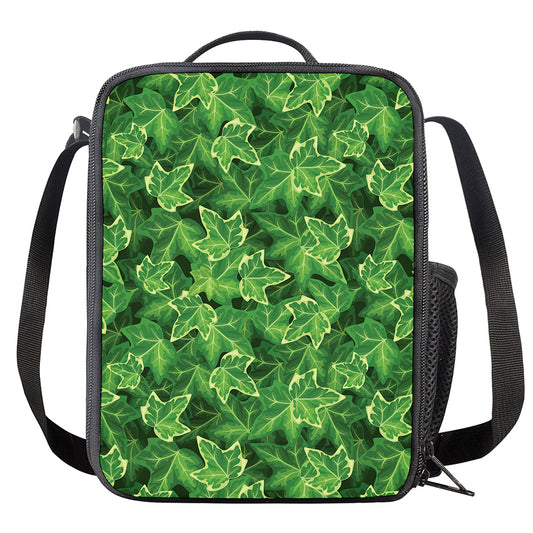 Green Ivy Leaf Pattern Print Crossbody Lunch Bag