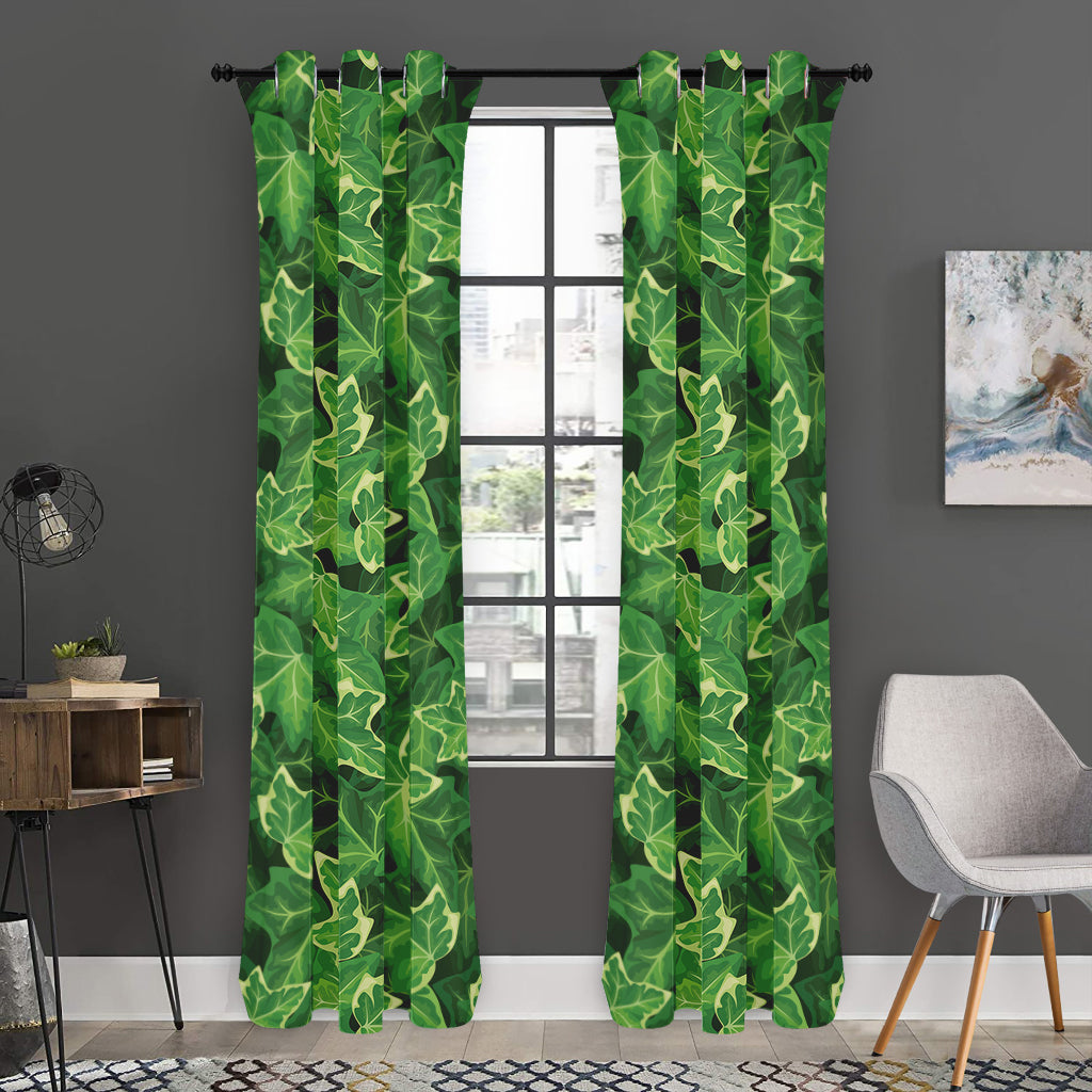 Green Ivy Leaf Pattern Print Curtain