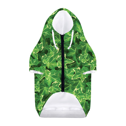 Green Ivy Leaf Pattern Print Dog Zip Up Hoodie
