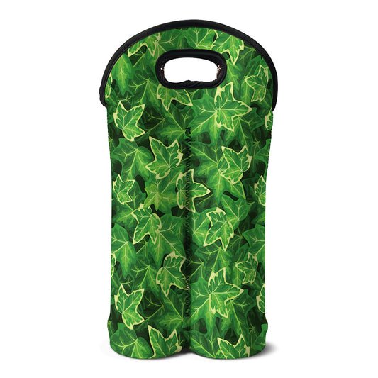 Green Ivy Leaf Pattern Print Double Neoprene Wine Tote