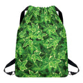 Green Ivy Leaf Pattern Print Drawstring Backpack
