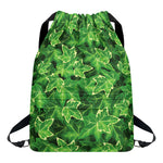 Green Ivy Leaf Pattern Print Drawstring Backpack