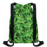 Green Ivy Leaf Pattern Print Drawstring Backpack