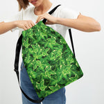 Green Ivy Leaf Pattern Print Drawstring Backpack