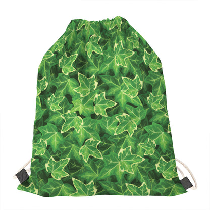 Green Ivy Leaf Pattern Print Drawstring Bag