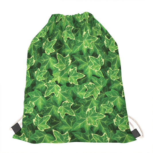 Green Ivy Leaf Pattern Print Drawstring Bag