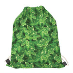 Green Ivy Leaf Pattern Print Drawstring Bag