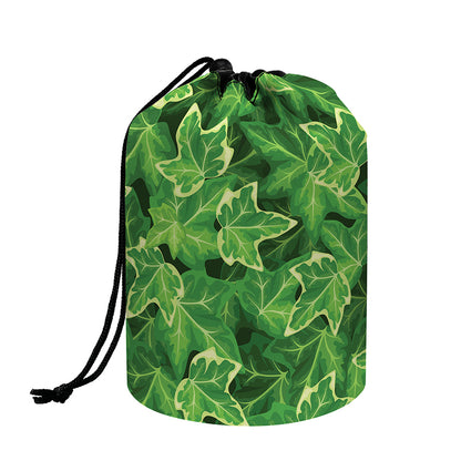Green Ivy Leaf Pattern Print Drawstring Makeup Bag