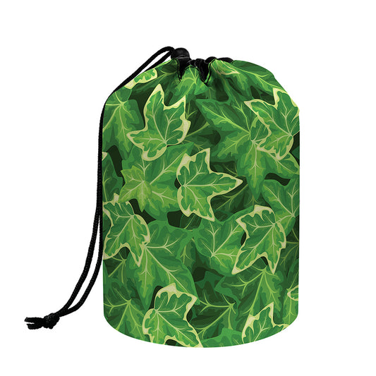 Green Ivy Leaf Pattern Print Drawstring Makeup Bag