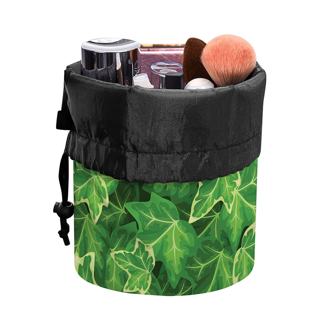 Green Ivy Leaf Pattern Print Drawstring Makeup Bag