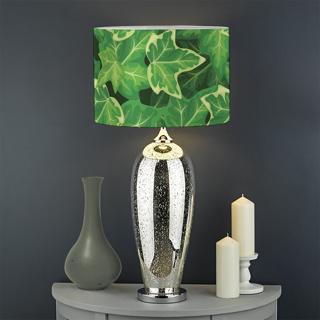 Green Ivy Leaf Pattern Print Drum Lamp Shade