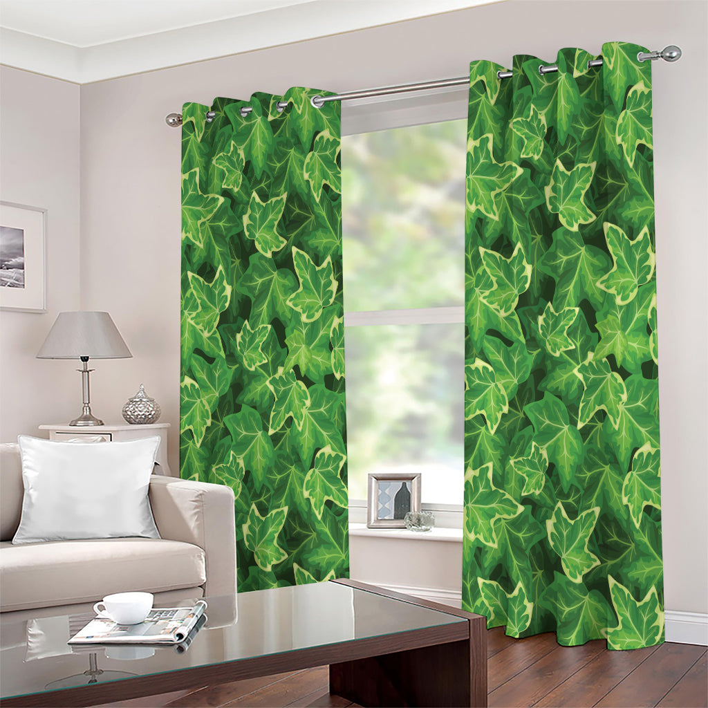 Green Ivy Leaf Pattern Print Extra Wide Grommet Curtains